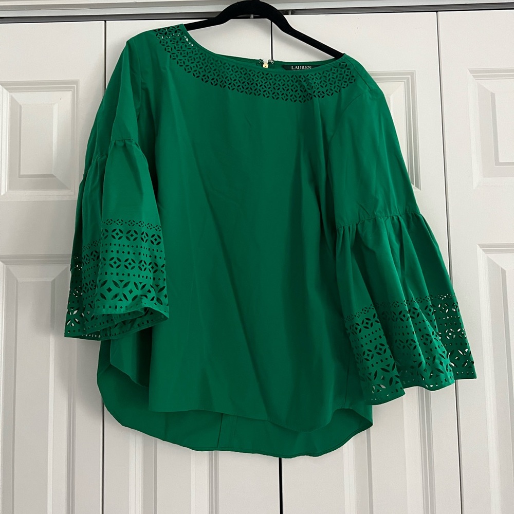 Green puff sleeve Ralph Lauren cut out blouse